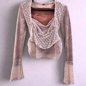 Free People My Party Lace Square Neck Long Sleeve Top